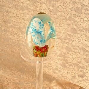 Handcrafted Glass Egg paper weight with Blue and Red Accents